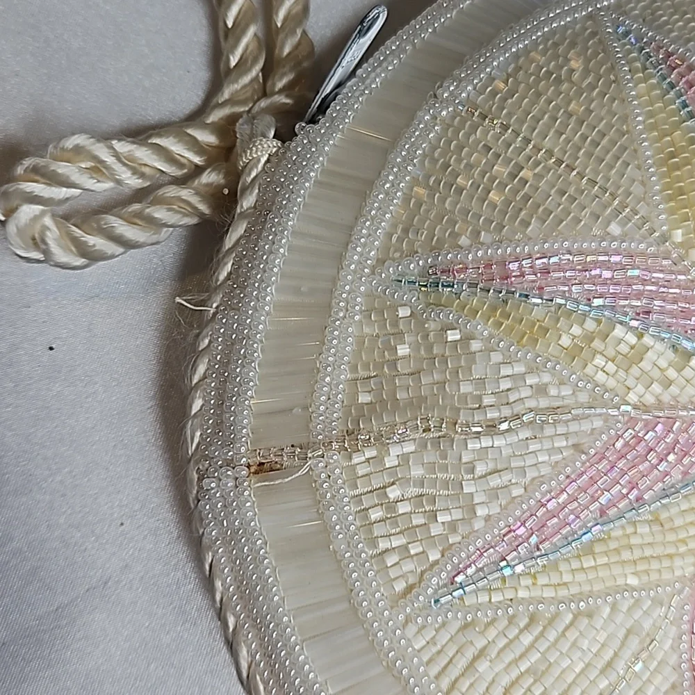 La Regale Vintage Beaded Handbag Round Pink Blue White - Picture 5 of 6